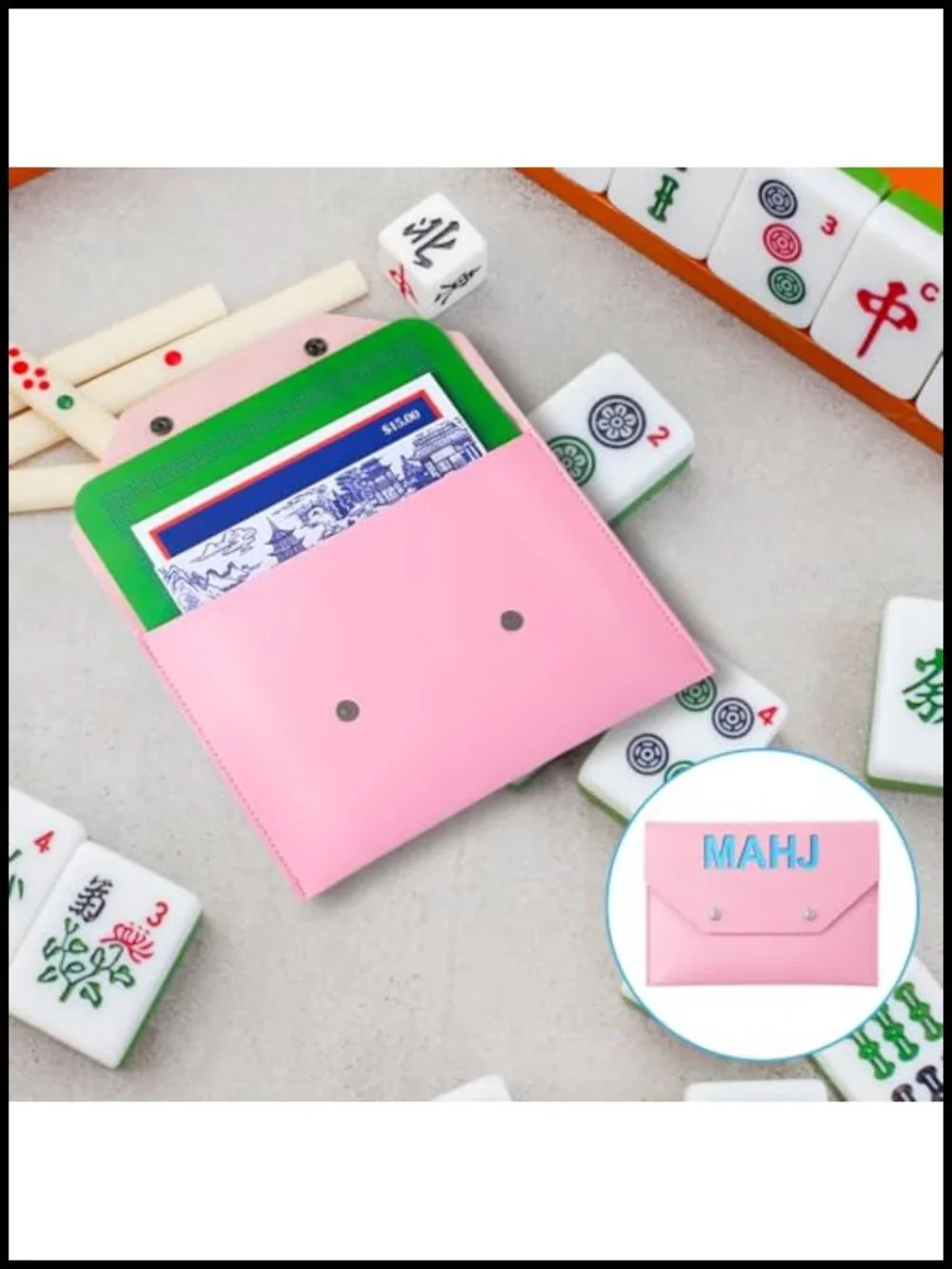 Mahjong Card Holder Leather Magnetic Closure Storage Case